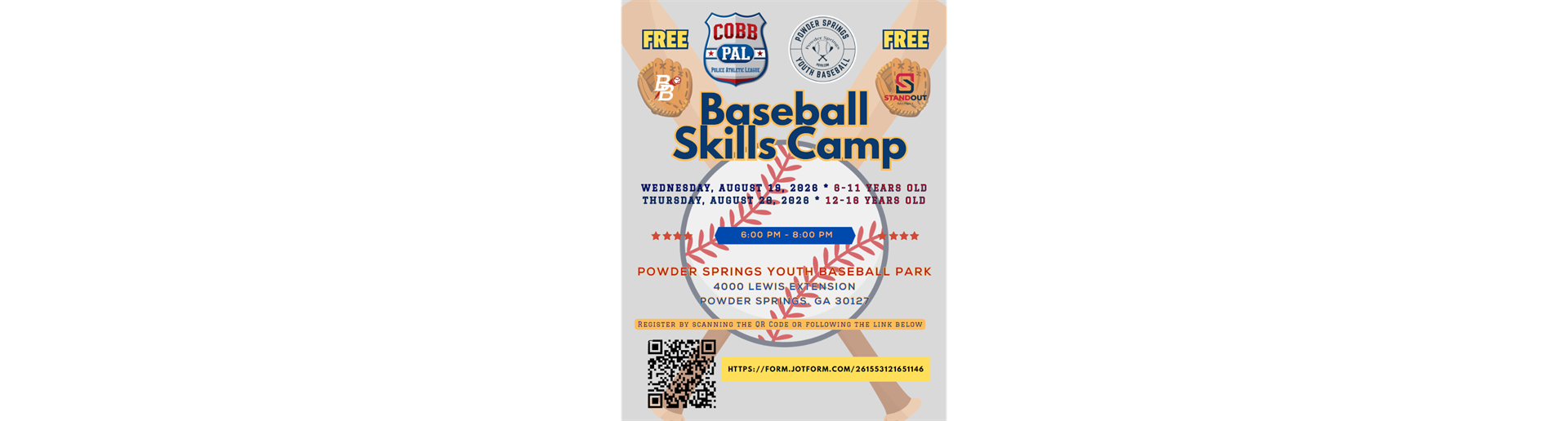 Free Cobb Pal Camp August 19th and 20th